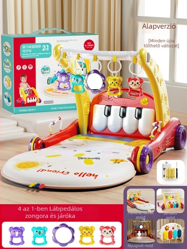 Baba pedálos zongorás sétáló játék – kétfunkciós zenés fejlesztő játék 0–3 éveseknek, műanyagból