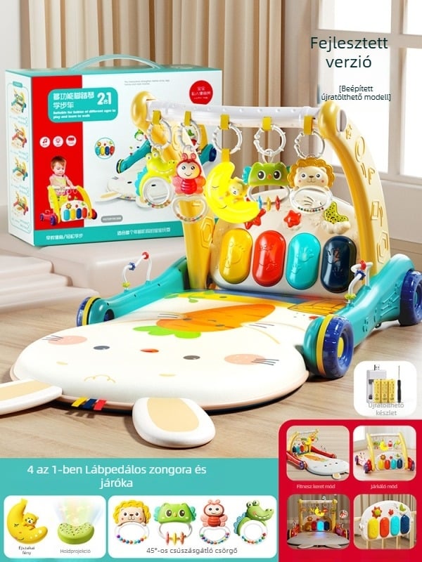 Baba pedálos zongorás sétáló játék – kétfunkciós zenés fejlesztő játék 0–3 éveseknek, műanyagból