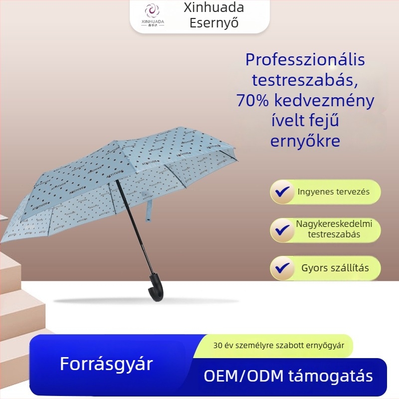Automata 8-ágú üzleti esernyő, ívelt fogantyú, vas bordák, háromrészes összecsukható kialakítás, nap- és esővédelme