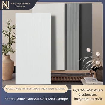 Belső falburkoló csempe hornyolt mintával, matt felület, csúszásmentes, modern minimalista stílus, antik imitációjú csempe, nappaliba