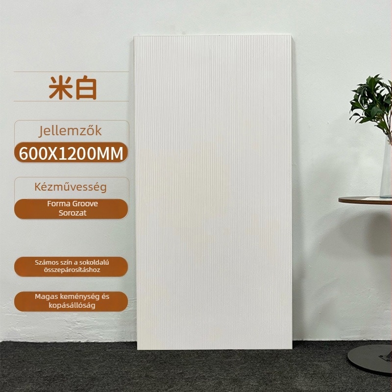 Belső falburkoló csempe hornyolt mintával, matt felület, csúszásmentes, modern minimalista stílus, antik imitációjú csempe, nappaliba