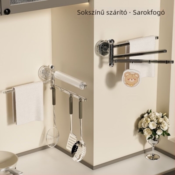 Műanyagból készült vákuumos falra szerelhető forgó törölközőtartó többkaros tárolóval