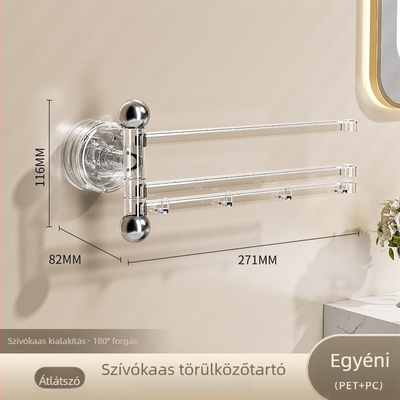 Műanyagból készült vákuumos falra szerelhető forgó törölközőtartó többkaros tárolóval