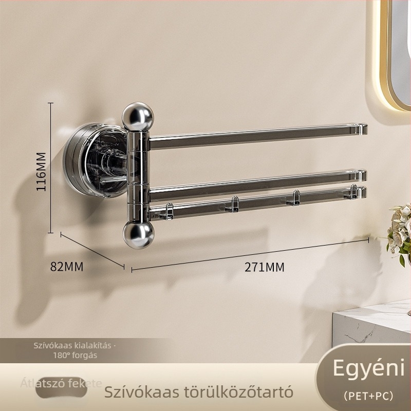 Műanyagból készült vákuumos falra szerelhető forgó törölközőtartó többkaros tárolóval