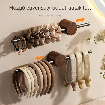 Fürdőszobai diófából készült törölközőtartó, fúrás nélkül, letisztult dizájn, egy rúd
