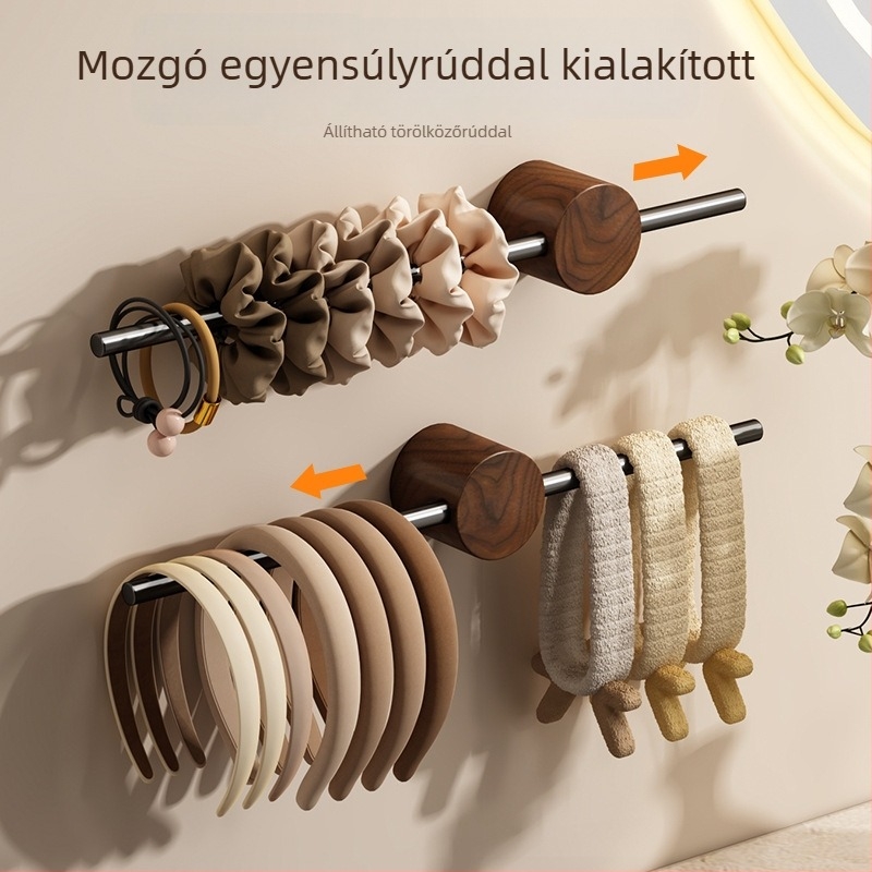 Fürdőszobai diófából készült törölközőtartó, fúrás nélkül, letisztult dizájn, egy rúd