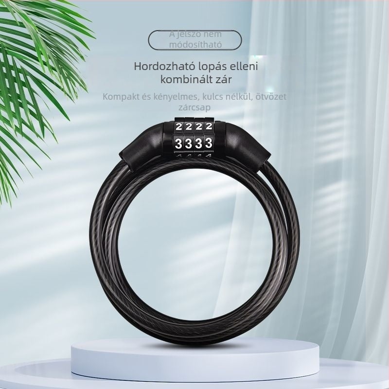 Hegymászó kerékpárhoz jelszavas zár acélsodronnyal — lopás elleni védelem, univerzális kompatibilitás, modell 1