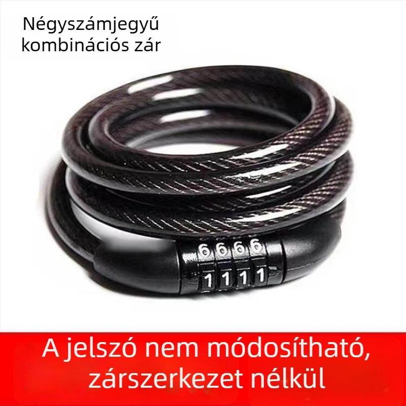 Hegymászó kerékpárhoz jelszavas zár acélsodronnyal — lopás elleni védelem, univerzális kompatibilitás, modell 1