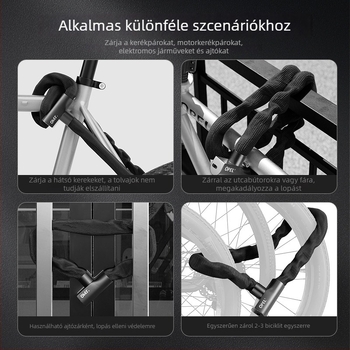 OPÉL Láncos zár kerékpárhoz és ajtókhoz – Modell JTS-LT-K2-6-1000, Ötvözetes acél és cinkötvözet