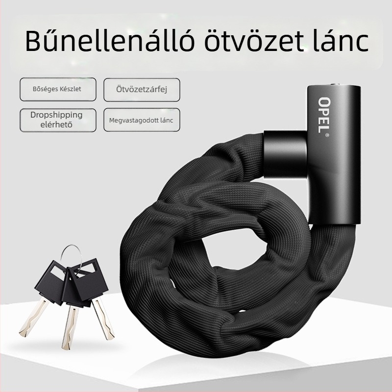 OPÉL Láncos zár kerékpárhoz és ajtókhoz – Modell JTS-LT-K2-6-1000, Ötvözetes acél és cinkötvözet