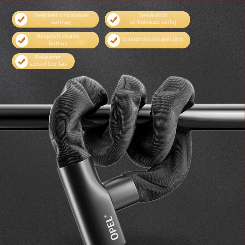 OPÉL Láncos zár kerékpárhoz és ajtókhoz – Modell JTS-LT-K2-6-1000, Ötvözetes acél és cinkötvözet