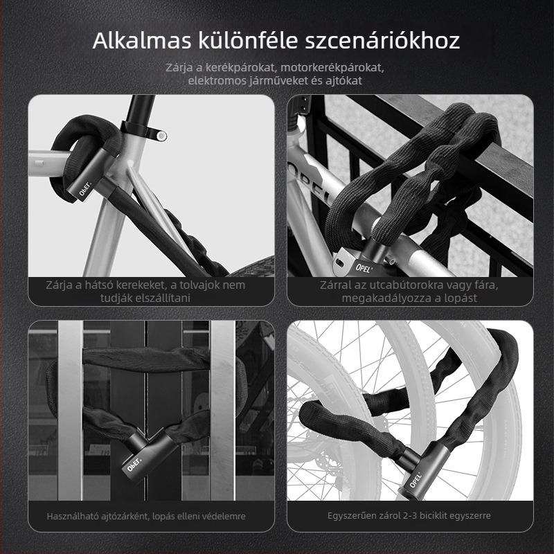 OPÉL Láncos zár kerékpárhoz és ajtókhoz – Modell JTS-LT-K2-6-1000, Ötvözetes acél és cinkötvözet