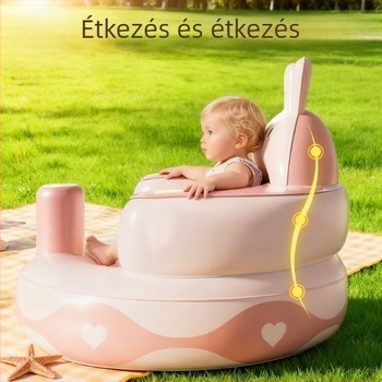 Baba tanuló felfújható szék - környezetbarát PVC, hordozható edzőülő, modell Pink Bunny