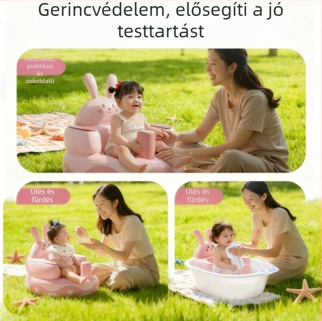 Baba tanuló felfújható szék - környezetbarát PVC, hordozható edzőülő, modell Pink Bunny