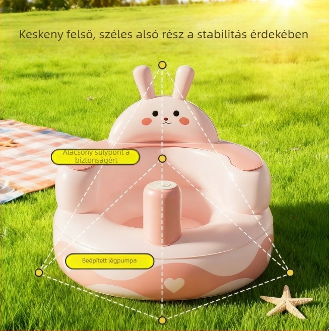 Baba tanuló felfújható szék - környezetbarát PVC, hordozható edzőülő, modell Pink Bunny