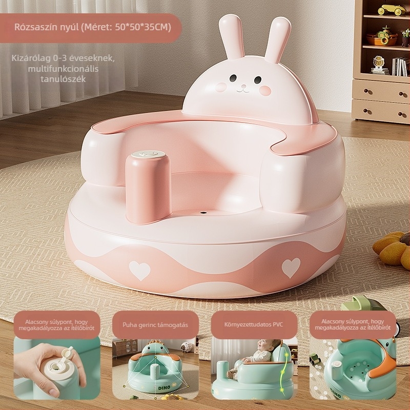Baba tanuló felfújható szék - környezetbarát PVC, hordozható edzőülő, modell Pink Bunny