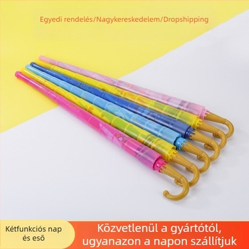 Gyerekeknek szóló hosszú fogantyújú esernyő, automata nyitás, 8 bordával, 190T vinil anyag, UPF > 50
