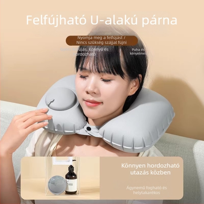 U-alakú felfújható nyakpárna – univerzális, Qianchuan A3257, levegővel töltött, flockos szövet