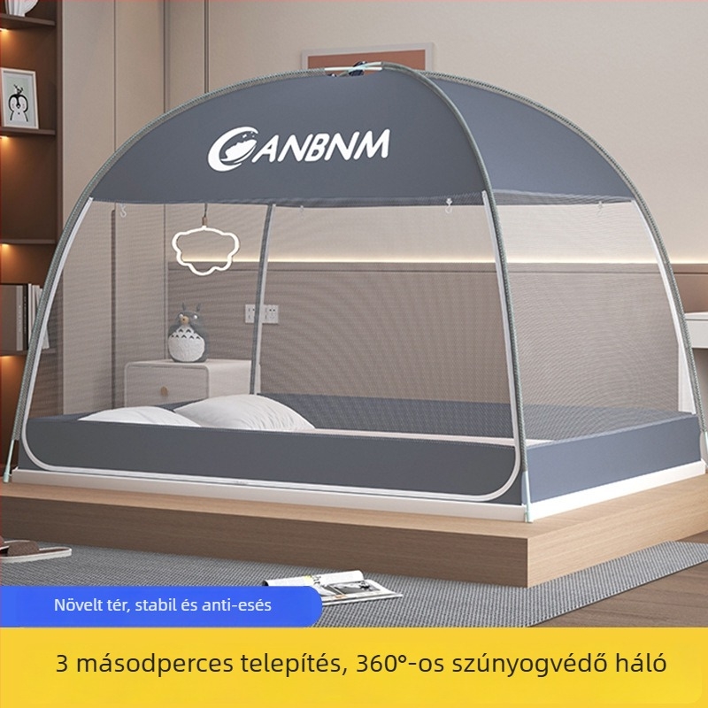 Ágyhoz való szúnyogháló, mongol jurta stílus, telepítés nélkül, összecsukható, dupla ajtó, üvegszálas kivitel