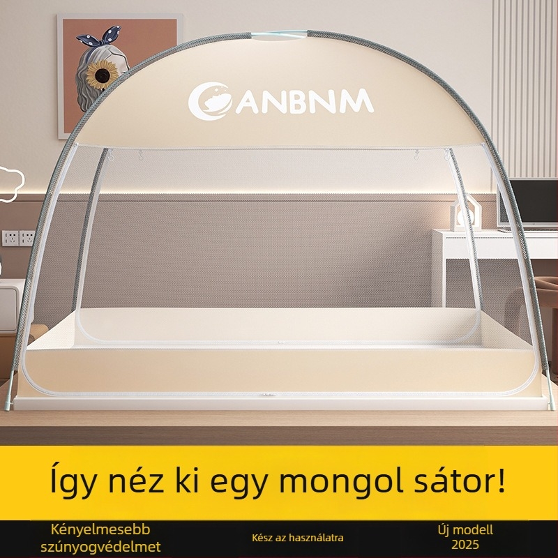 Ágyhoz való szúnyogháló, mongol jurta stílus, telepítés nélkül, összecsukható, dupla ajtó, üvegszálas kivitel