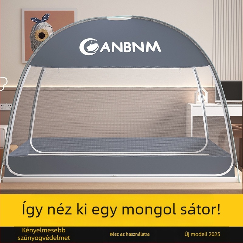 Ágyhoz való szúnyogháló, mongol jurta stílus, telepítés nélkül, összecsukható, dupla ajtó, üvegszálas kivitel