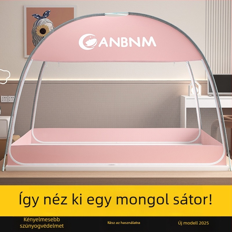 Ágyhoz való szúnyogháló, mongol jurta stílus, telepítés nélkül, összecsukható, dupla ajtó, üvegszálas kivitel