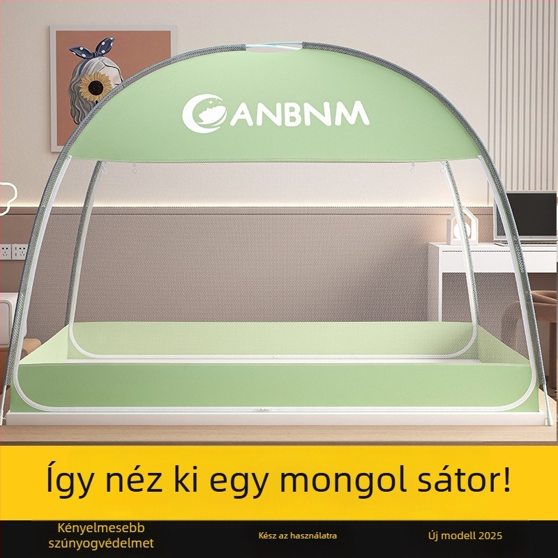 Ágyhoz való szúnyogháló, mongol jurta stílus, telepítés nélkül, összecsukható, dupla ajtó, üvegszálas kivitel