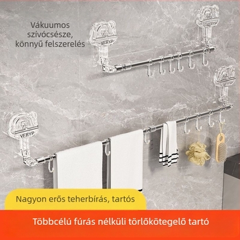 Teleszkópos vákuumos törölközőtartó fürdőszobába és konyhába, fúrás nélkül, anyagok: műanyag, rozsdamentes acél, ABS