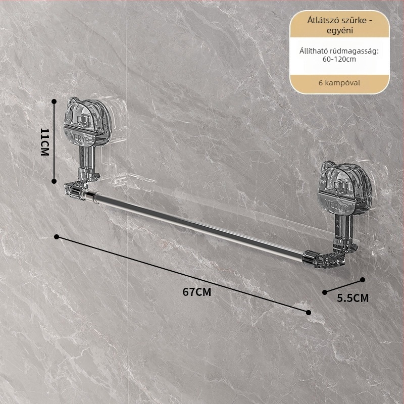 Teleszkópos vákuumos törölközőtartó fürdőszobába és konyhába, fúrás nélkül, anyagok: műanyag, rozsdamentes acél, ABS