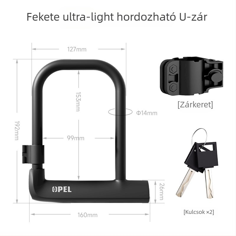 OPEL UC-K-1 Vas U-alakú zár kerékpárhoz és elektromos járműhöz — ütésálló, anti-pry, vízálló, 0,6 kg