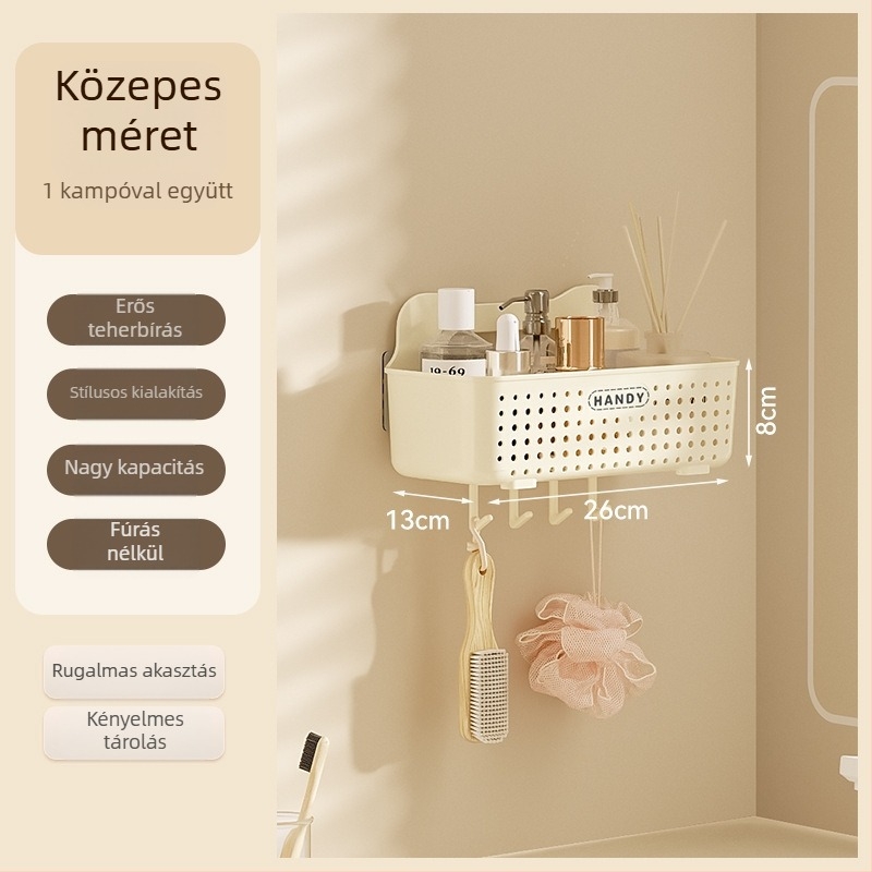 Fürdőszobai falra szerelhető polc, műanyag, felület spray bevonat, 1 polc, teherbírás max. 1 kg