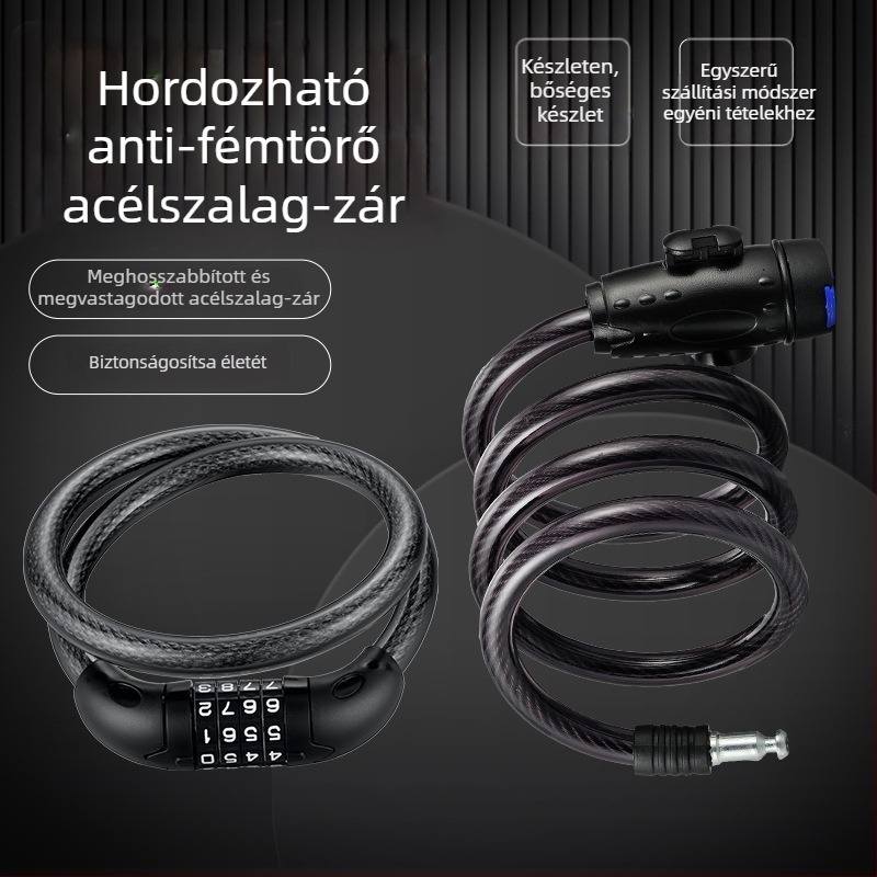 Összecsukható kerékpárzár acélkábeles, modell JTS, márka OPEL, útvonal kerékpárokhoz, 270 g