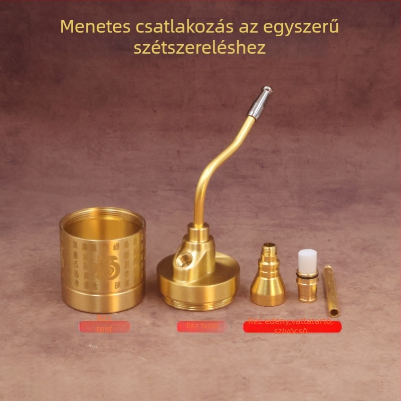 Réz testű vízipipa füstöléshez, vízszűrővel, négy az egyben, Száz Áldás motívummal, modern minimalist stílus