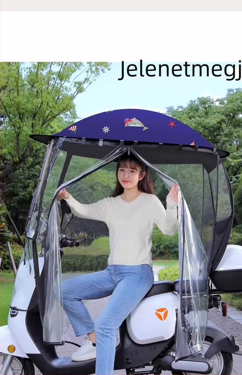 Elektromos kerékpárhoz teljes lefedésű napernyő kupola (polieszter vászon 210T, rostos bordák, ötvözet rúd, UV védelem PA+)