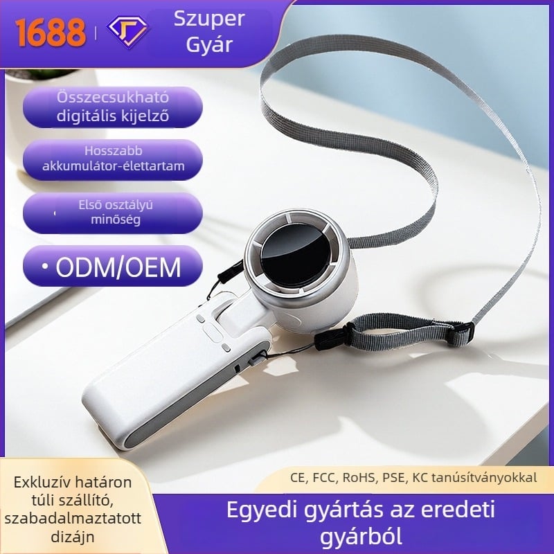 Összecsukható USB kézi ventilátor beépített akkumulátorral, brushless motor, 6 lapát, 5 sebességfokozat, csendes működés 36 dB alatt