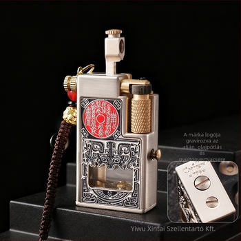 Fém kerozin öngyújtó kapucsos, oldalsó csúszó gyújtással – hordozható, gyűjteményes, logó nyomtatás