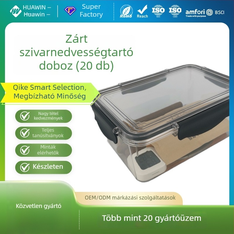Huabei Szivar Humidor Doboz – PET Anyag, Zárható Nedvesség- és Kártevőbiztos, 20 Darabos Készlet, Testreszabható