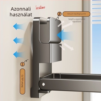 Fürdőszobai törölközőtartó, fém, összecsukható, vákuumos rögzítésű, falra szerelhető, márka Qinjiu