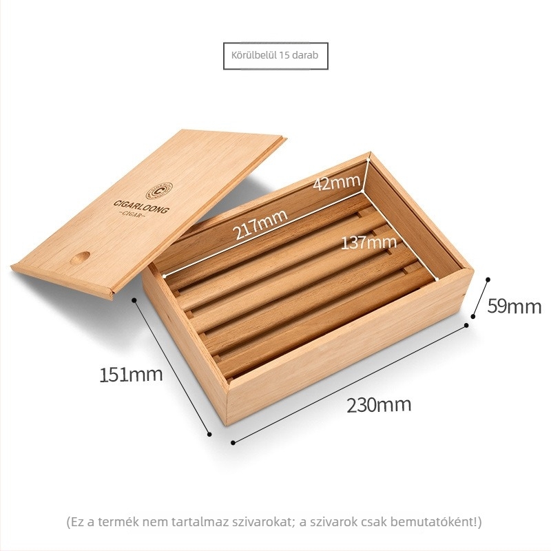 Szivaros humidor doboz cédrusfából, nagy kapacitású, zárható, hordozható, 15 szivarhoz
