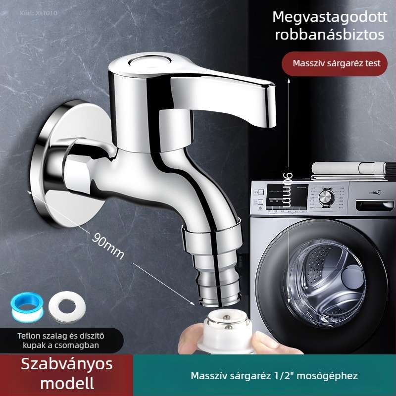 Mosógép csaptelep, finom réz, falba épített, 20 mm bemenet/kimenet, kerámia korongos szelep, csiszolt felület