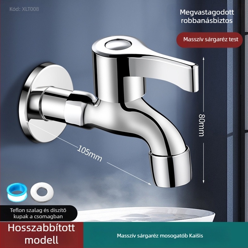 Mosógép csaptelep, finom réz, falba épített, 20 mm bemenet/kimenet, kerámia korongos szelep, csiszolt felület