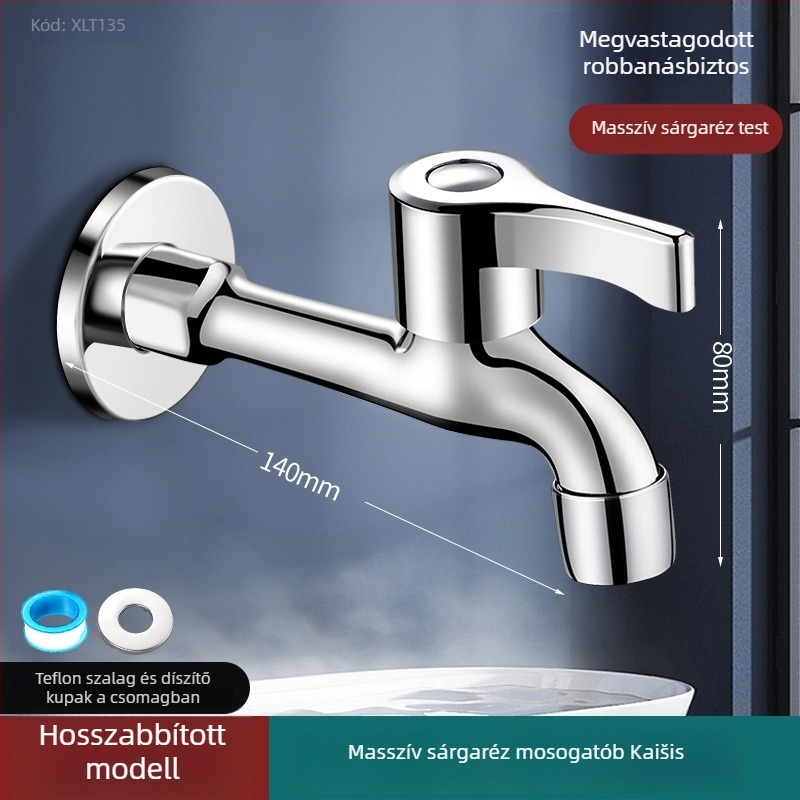 Mosógép csaptelep, finom réz, falba épített, 20 mm bemenet/kimenet, kerámia korongos szelep, csiszolt felület