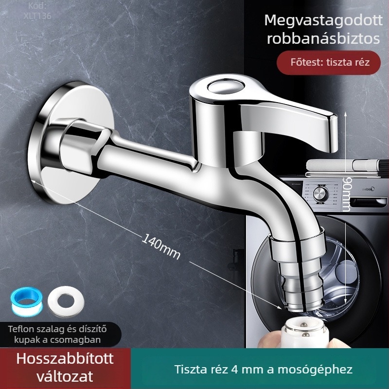 Mosógép csaptelep, finom réz, falba épített, 20 mm bemenet/kimenet, kerámia korongos szelep, csiszolt felület