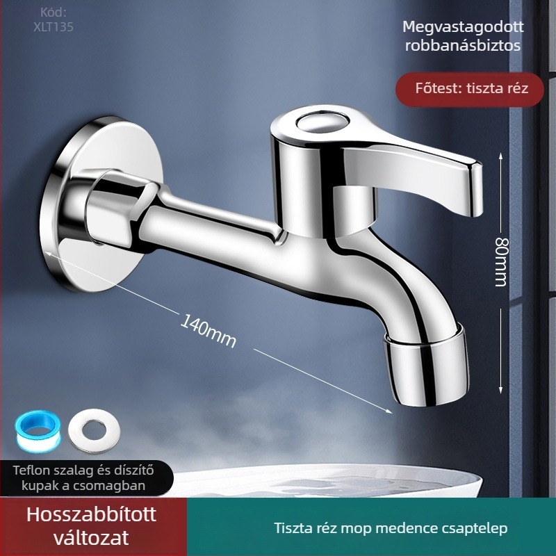 Mosógép csaptelep, finom réz, falba épített, 20 mm bemenet/kimenet, kerámia korongos szelep, csiszolt felület