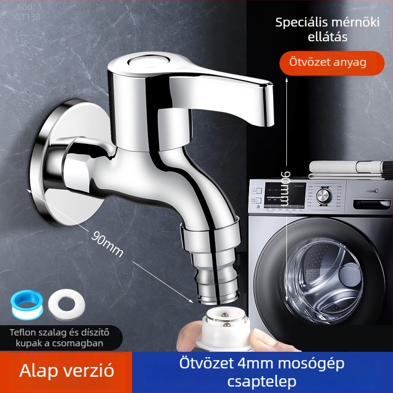 Mosógép csaptelep, finom réz, falba épített, 20 mm bemenet/kimenet, kerámia korongos szelep, csiszolt felület