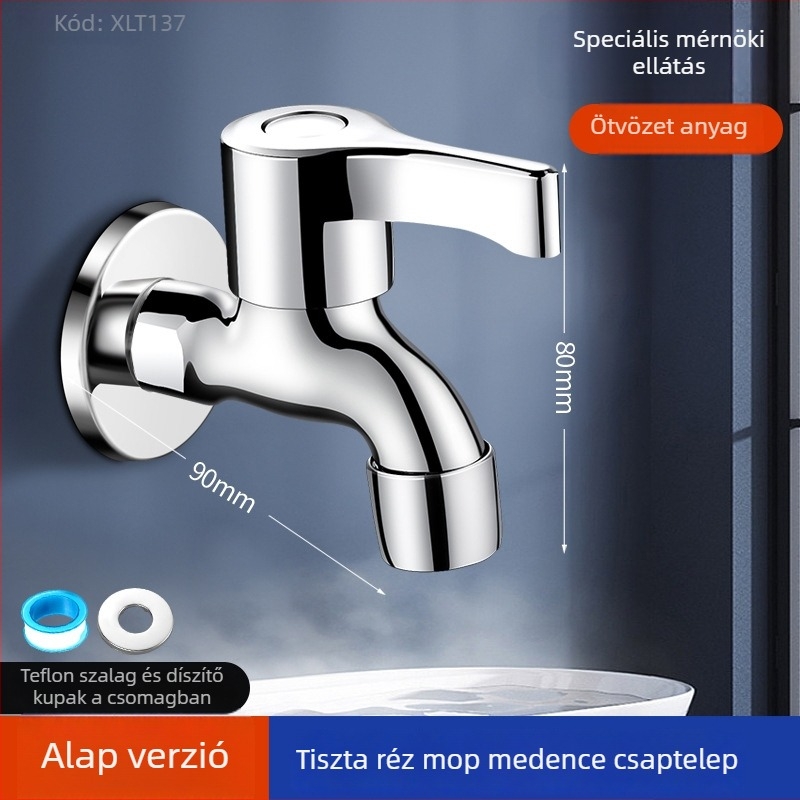 Mosógép csaptelep, finom réz, falba épített, 20 mm bemenet/kimenet, kerámia korongos szelep, csiszolt felület