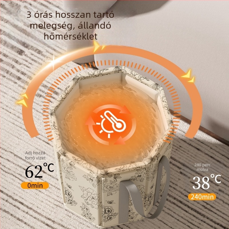 Összecsukható mély lábfürdő tartály fedéllel, otthoni használatra, vízálló textil anyagból, vastag falú kivitel, vízszint 25 cm felett
