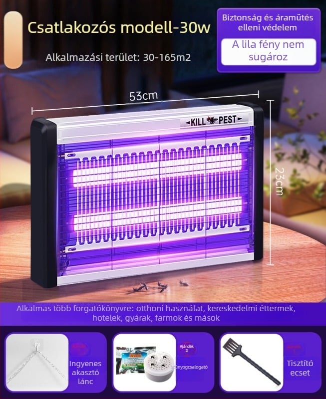 Fali LED szúnyogriasztó lámpa, fényhullámmal vonzza a szúnyogokat és elektromos ölő mechanizmus, alumínium háló, 61 m² felett, 2 éves garancia