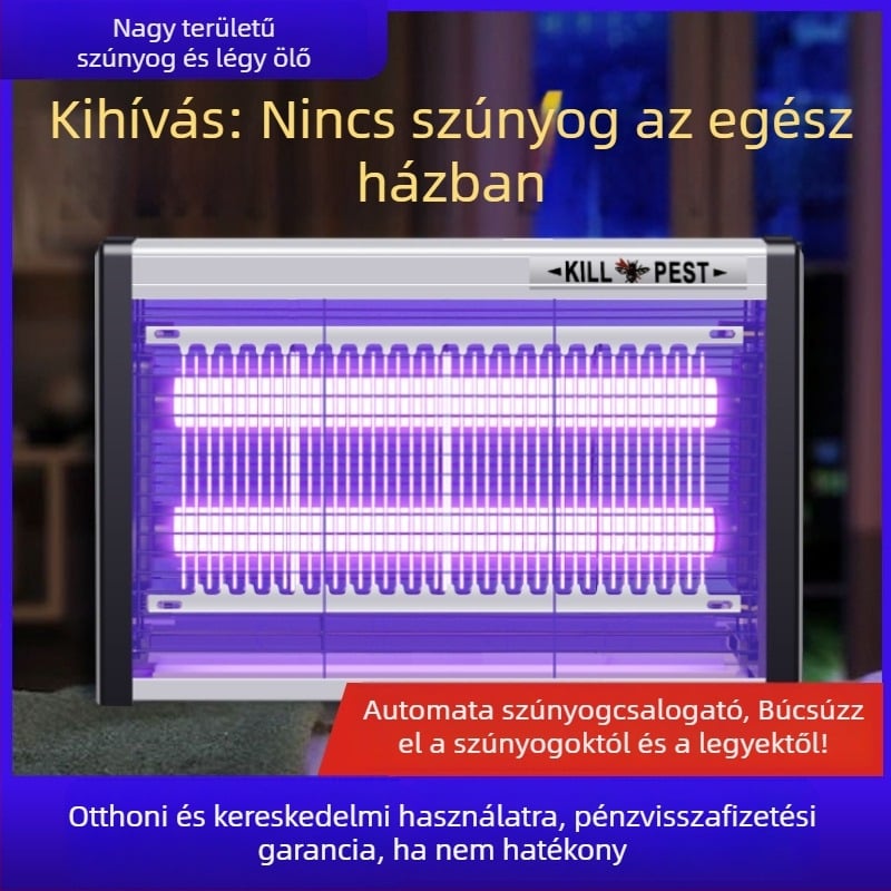 Fali LED szúnyogriasztó lámpa, fényhullámmal vonzza a szúnyogokat és elektromos ölő mechanizmus, alumínium háló, 61 m² felett, 2 éves garancia