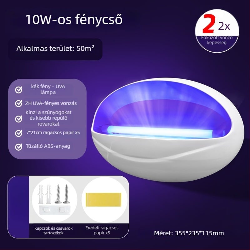 Fali LED szúnyogriasztó lámpa, fényhullámmal vonzza a szúnyogokat és elektromos ölő mechanizmus, alumínium háló, 61 m² felett, 2 éves garancia